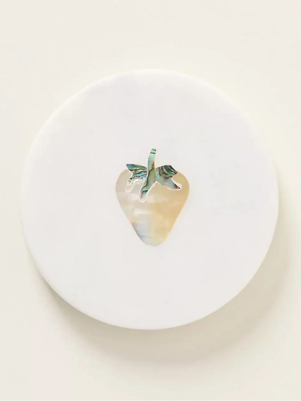Anthropologie White Briar Marble Coaster with Mother of Pearl Strawberry
